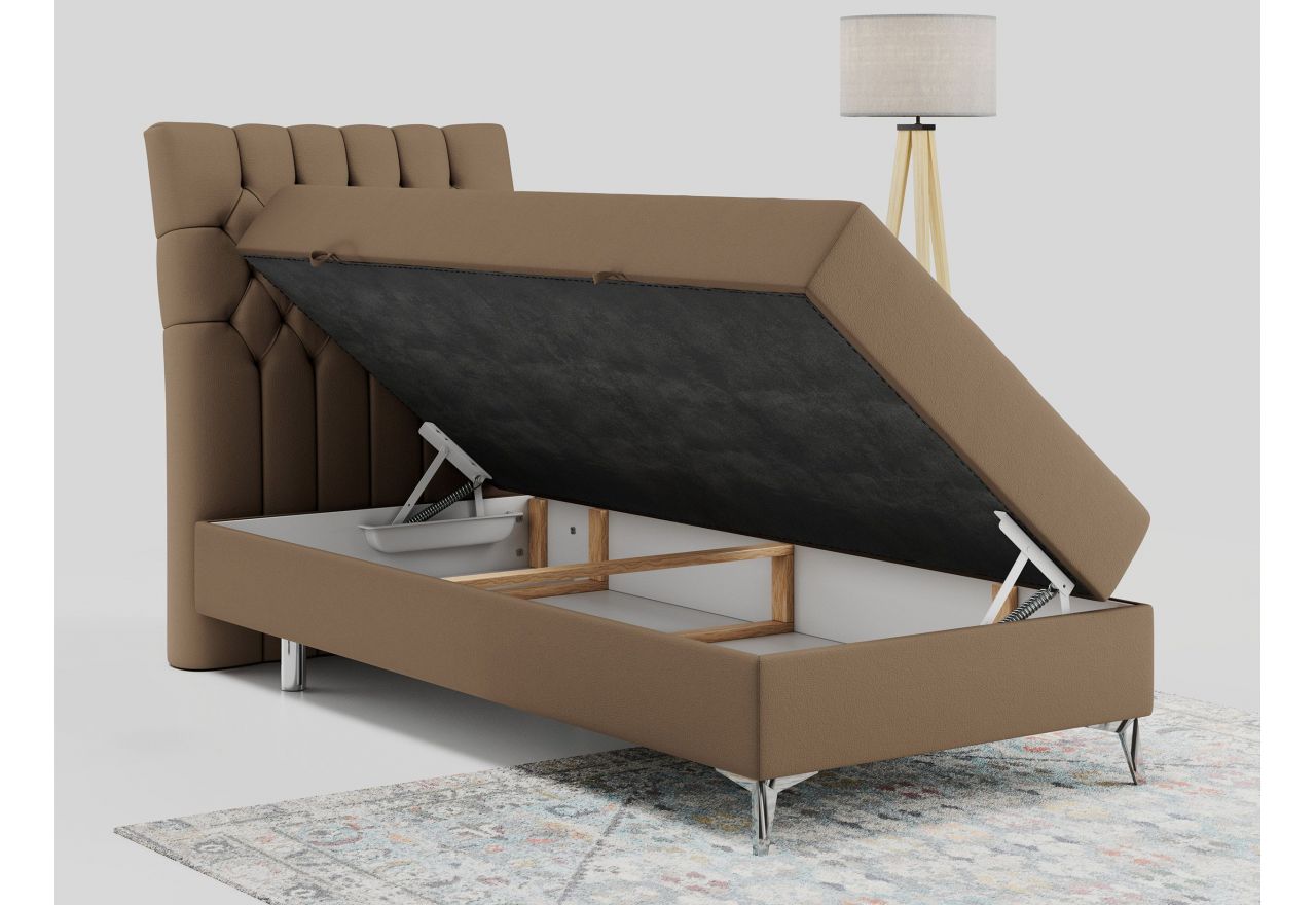 Łóżko kontynentalne MILEN 90x200 - H3 - brązowy, ekoskóra - strona lewa