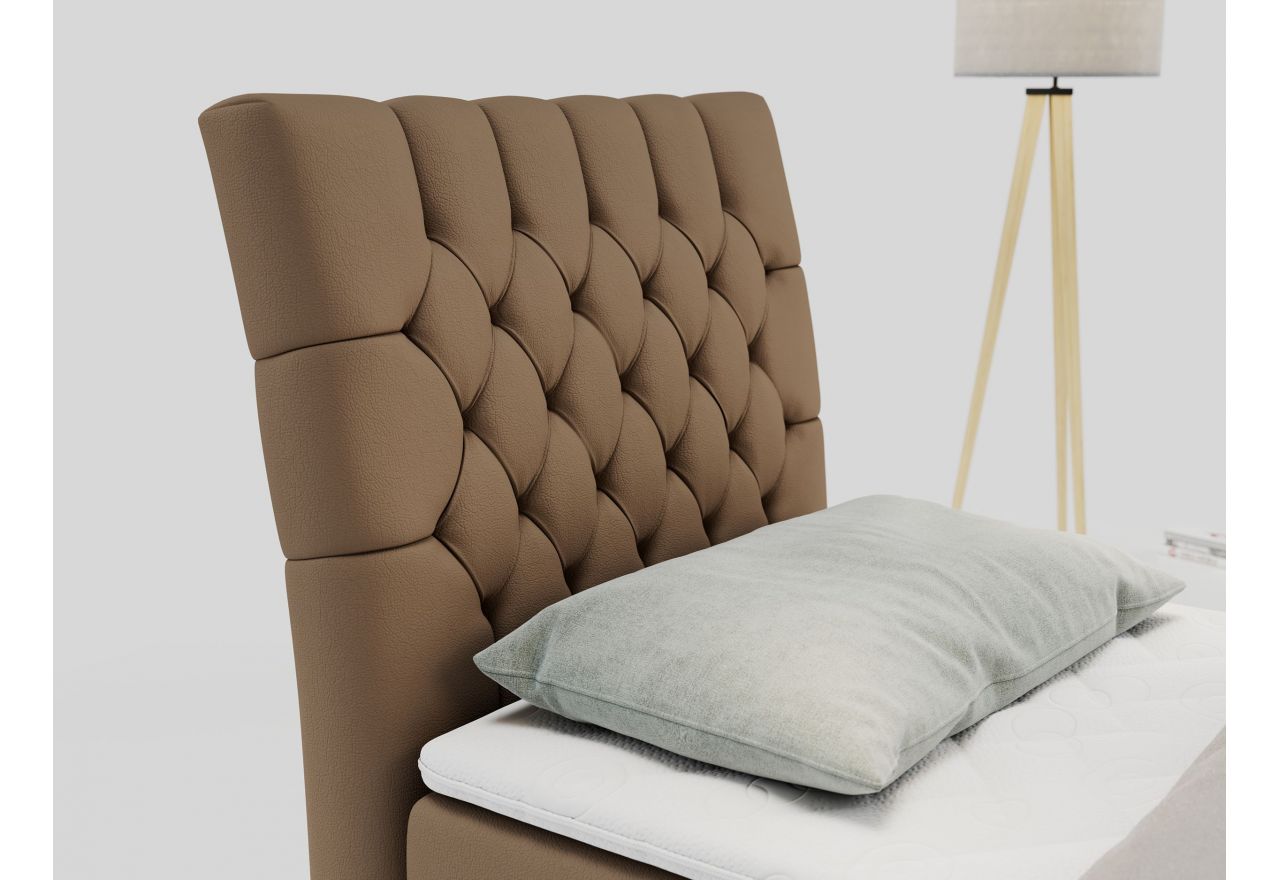 Łóżko kontynentalne MILEN 90x200 - H3 - brązowy, ekoskóra - strona lewa