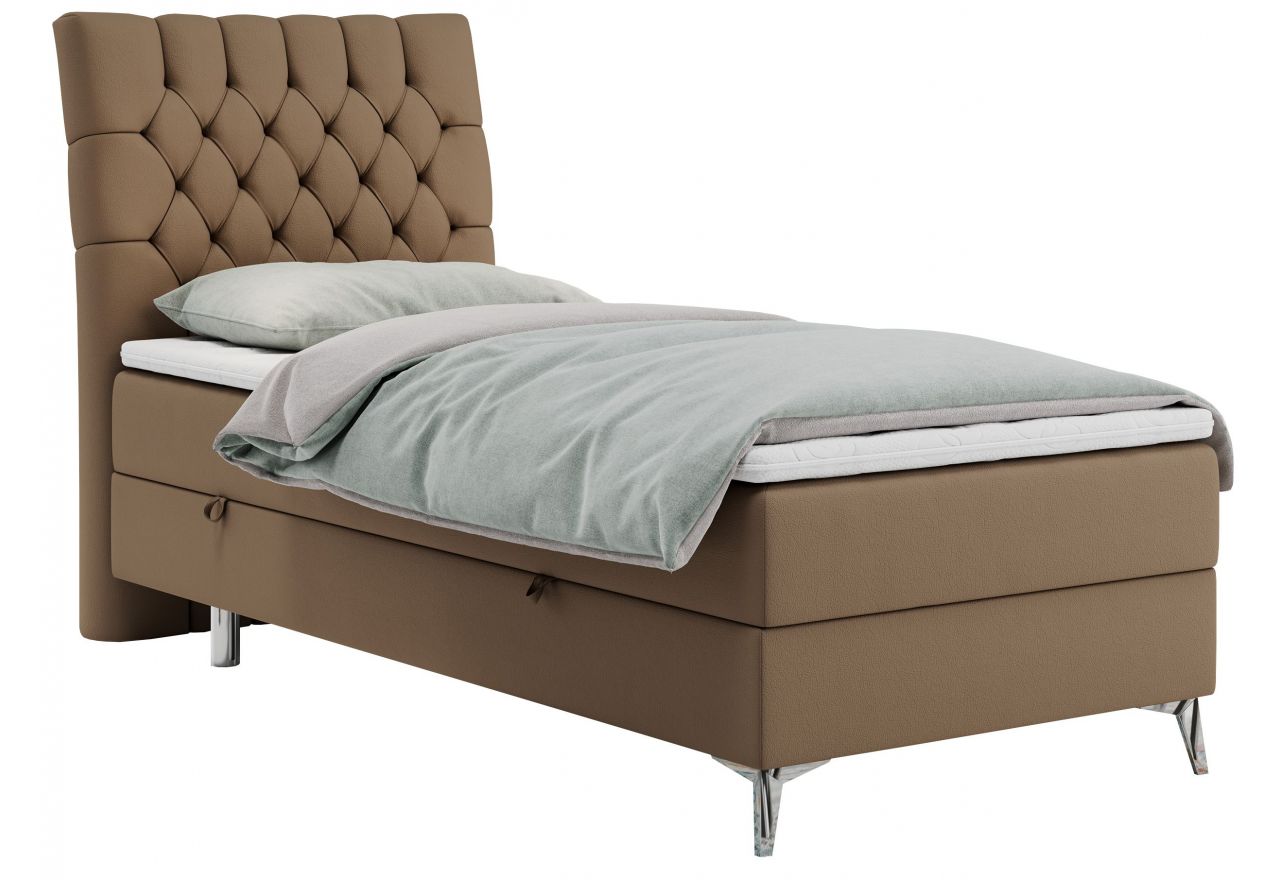 Łóżko kontynentalne MILEN 90x200 - H4 - brązowy, ekoskóra - strona lewa