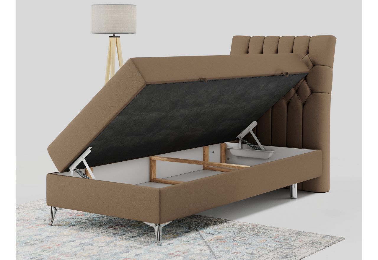 Łóżko kontynentalne MILEN 90x200 - H3 - brązowy, ekoskóra - strona prawa