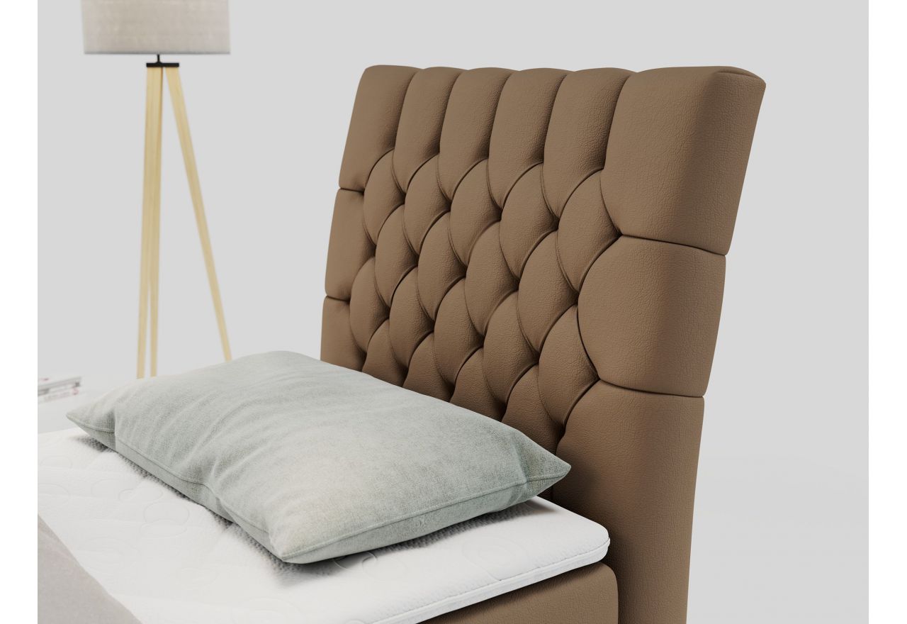 Łóżko kontynentalne MILEN 90x200 - H3 - brązowy, ekoskóra - strona prawa