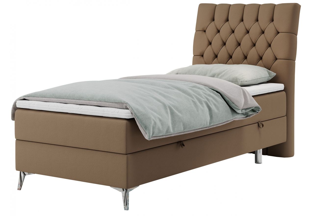 Łóżko kontynentalne MILEN 90x200 - H3 - brązowy, ekoskóra - strona prawa