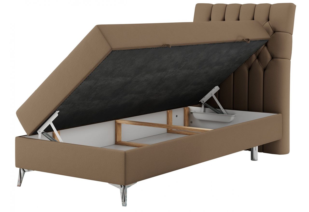 Łóżko kontynentalne MILEN 90x200 - H4 - brązowy, ekoskóra - strona prawa