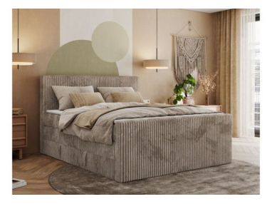 Łóżko kontynentalne TILIANO KING DUO 140x200 - H3 - jasnobrązowy, sztruks