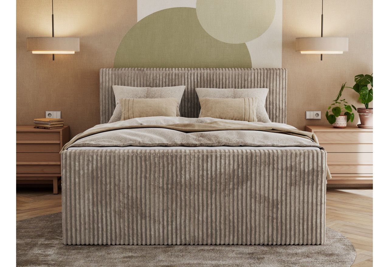 Łóżko kontynentalne TILIANO KING DUO 180x200 - H3 - jasnobrązowy, sztruks