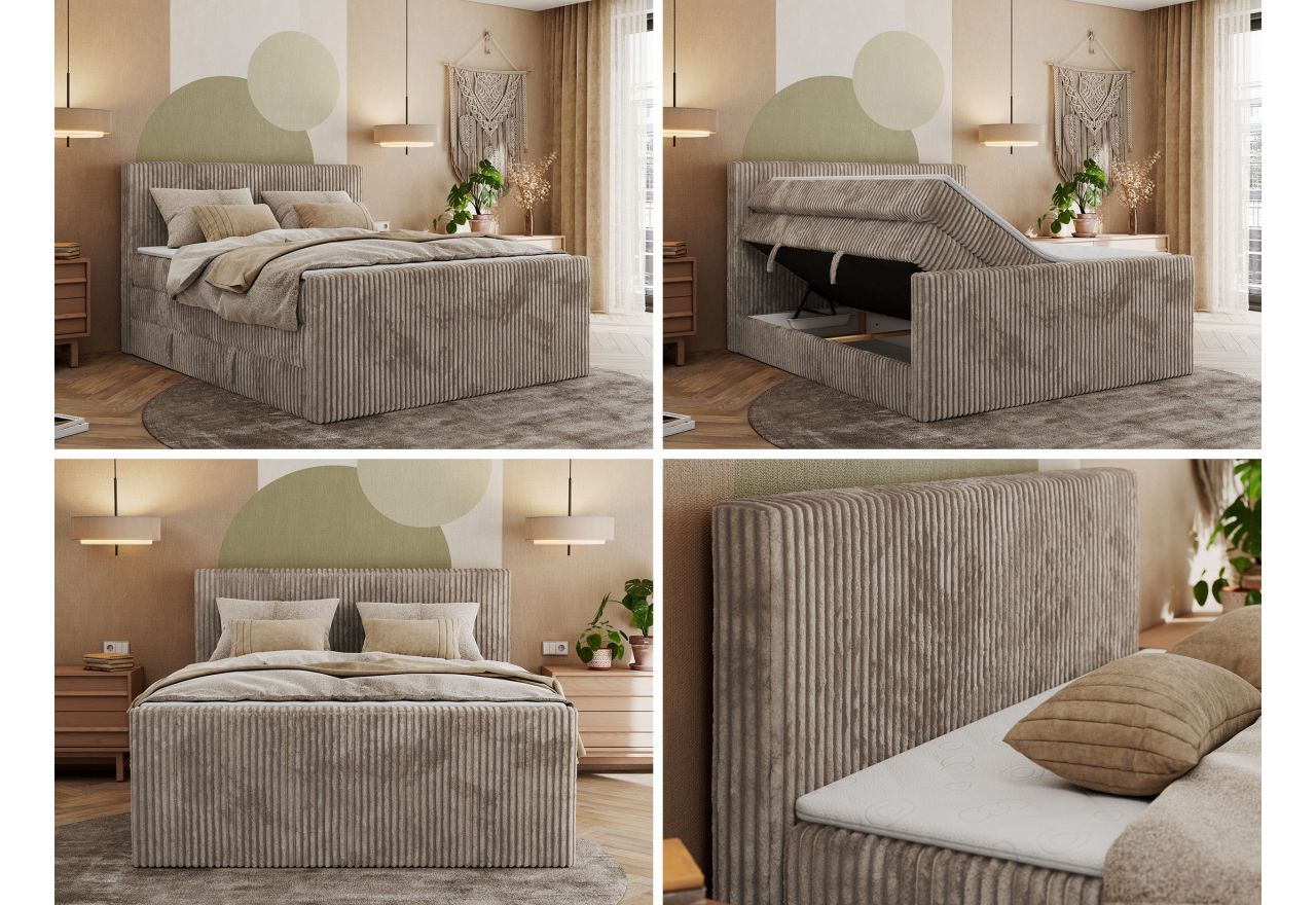 Łóżko kontynentalne TILIANO KING DUO 200x200 - H3 - jasnobrązowy, sztruks