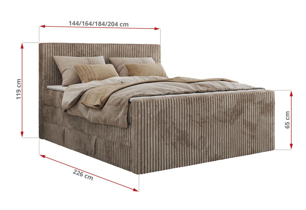 Łóżko kontynentalne TILIANO KING DUO 140x200 - H4 - jasnobrązowy, sztruks