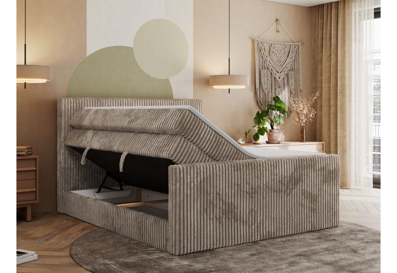 Łóżko kontynentalne TILIANO KING DUO 200x200 - H4 - jasnobrązowy, sztruks