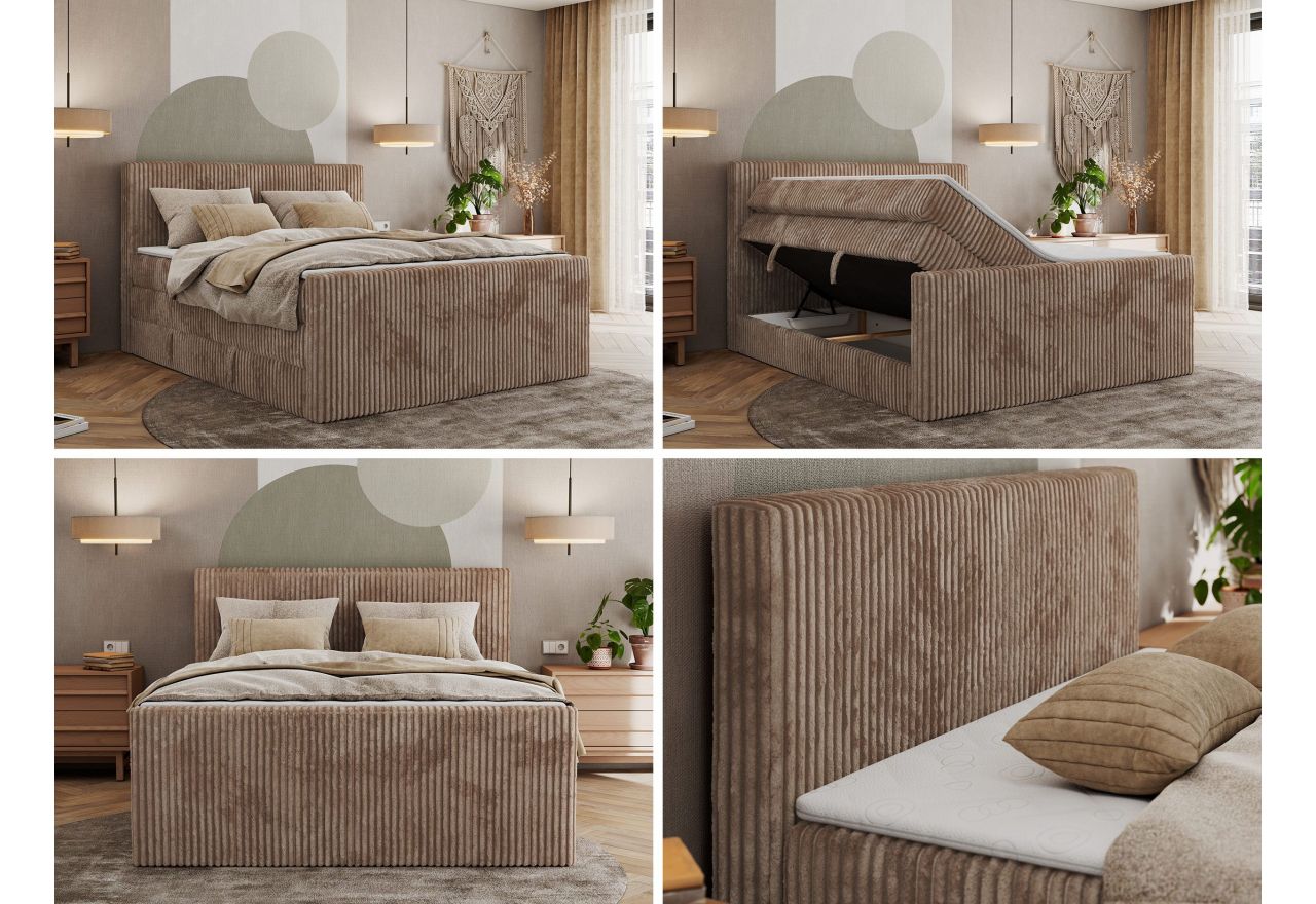 Łóżko kontynentalne TILIANO KING DUO 140x200 - H3 - brązowy, sztruks