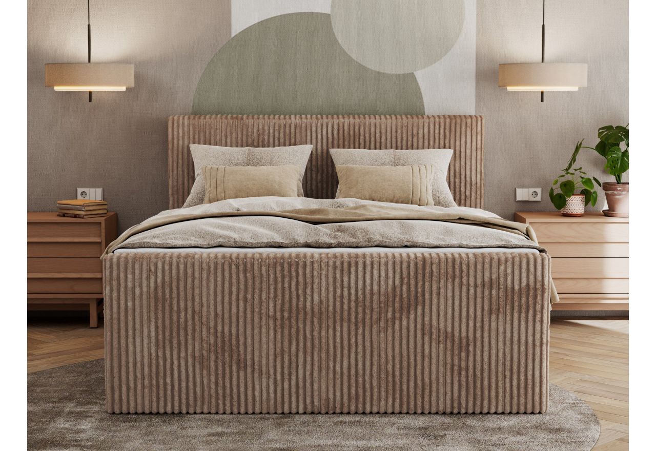Łóżko kontynentalne TILIANO KING DUO 160x200 - H3 - brązowy, sztruks