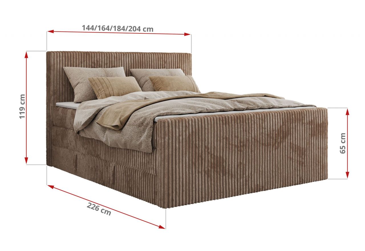 Łóżko kontynentalne TILIANO KING DUO 180x200 - H3 - brązowy, sztruks