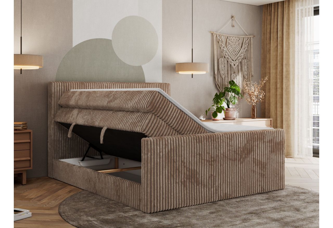 Łóżko kontynentalne TILIANO KING DUO 140x200 - H4 - brązowy, sztruks