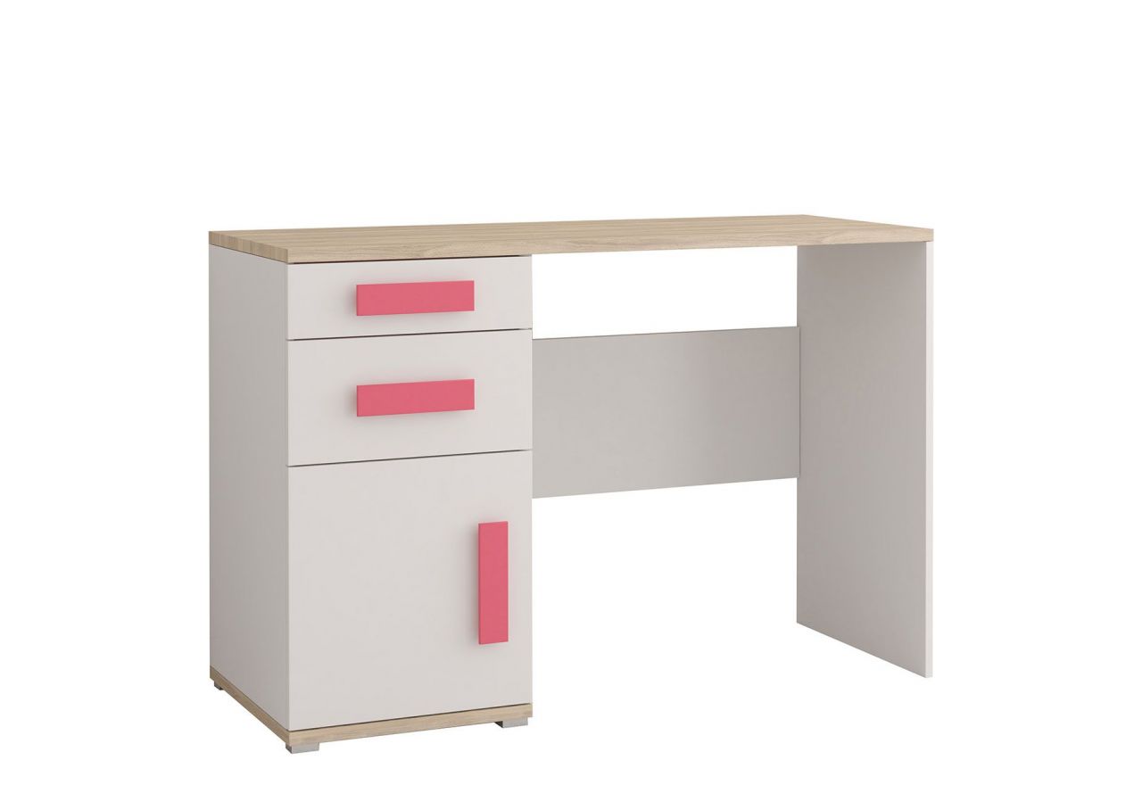 Eleganckie biurko z możliwością wyboru koloru uchwytów do pokoju młodzieżowego - DOBLO Biały / Dąb sonoma