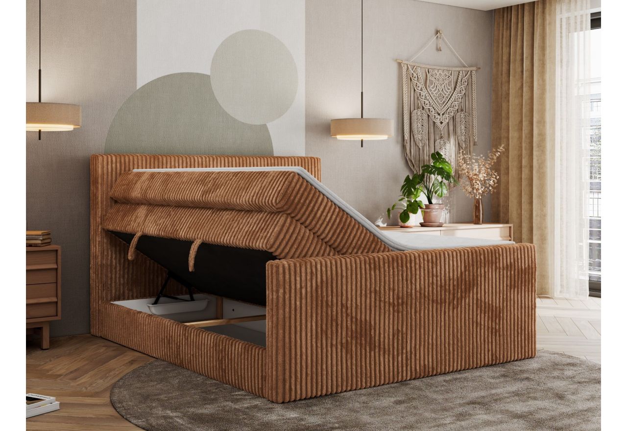 Łóżko kontynentalne TILIANO KING DUO 160x200 - H3 - pomarańczowy, sztruks