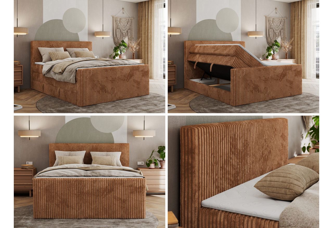 Łóżko kontynentalne TILIANO KING DUO 160x200 - H3 - pomarańczowy, sztruks