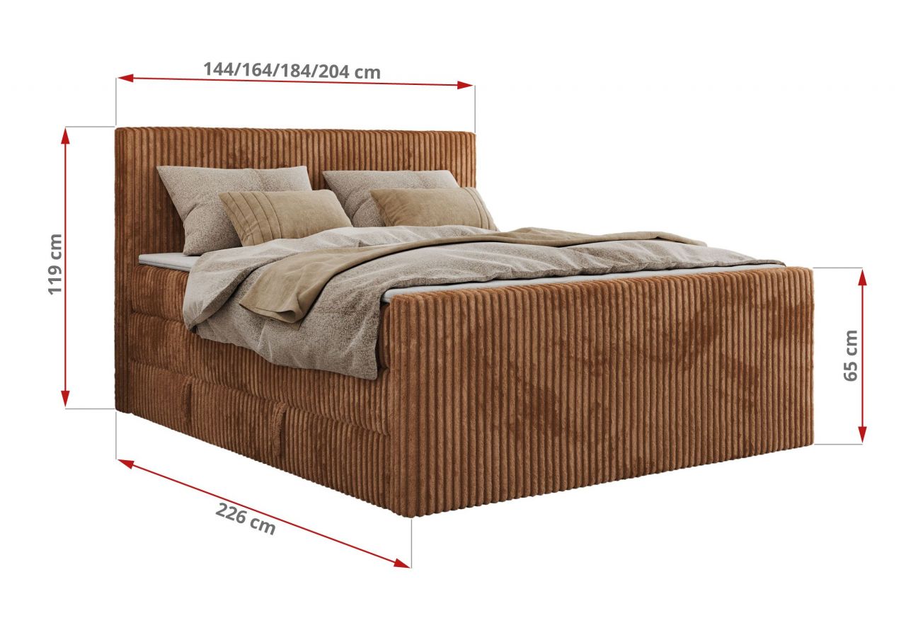 Łóżko kontynentalne TILIANO KING DUO 200x200 - H3 - pomarańczowy, sztruks