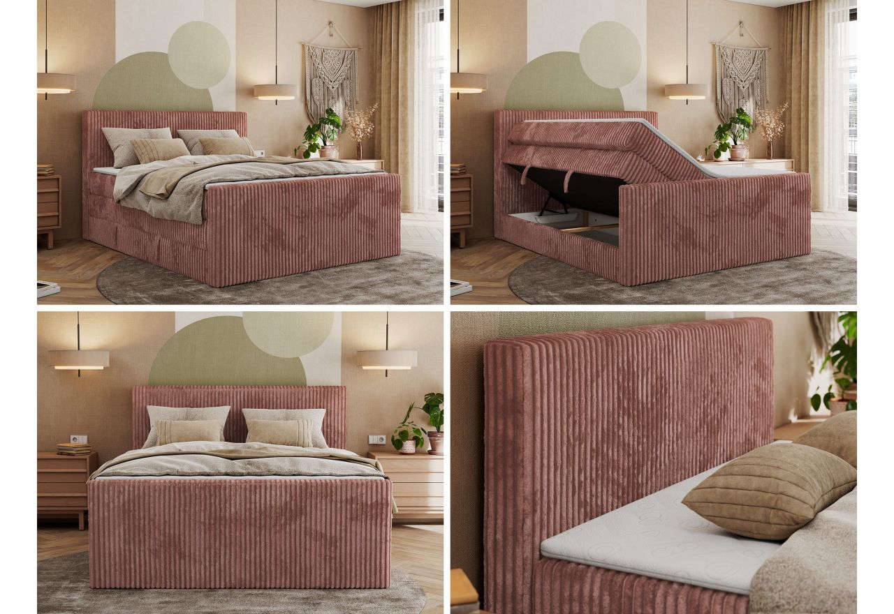 Łóżko kontynentalne TILIANO KING DUO 140x200 - H3 - różowy, sztruks