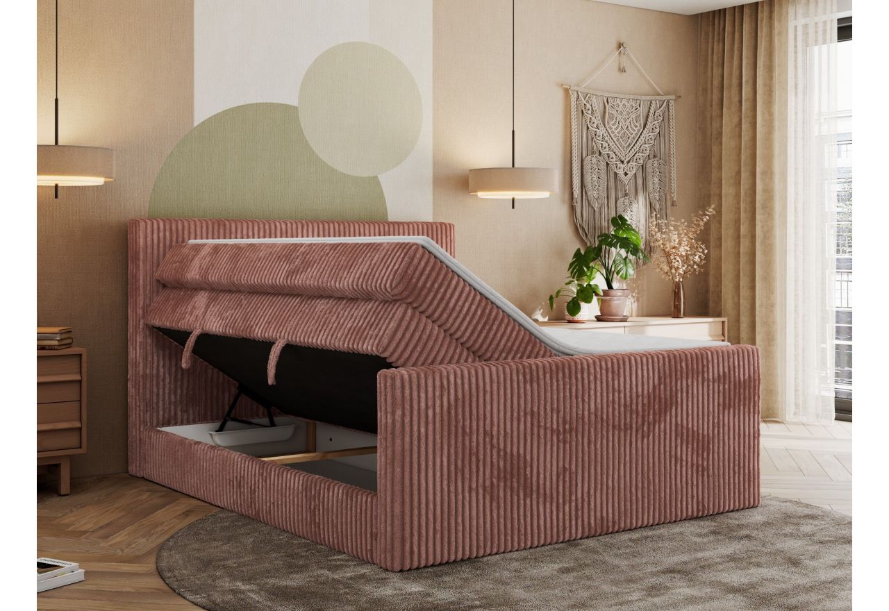 Łóżko kontynentalne TILIANO KING DUO 200x200 - H3 - różowy, sztruks