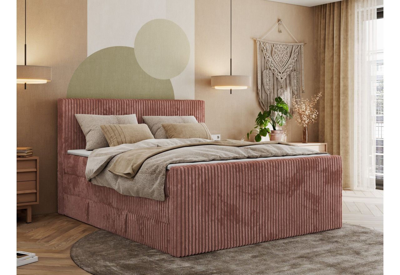 Łóżko kontynentalne TILIANO KING DUO 140x200 - H4 - różowy, sztruks