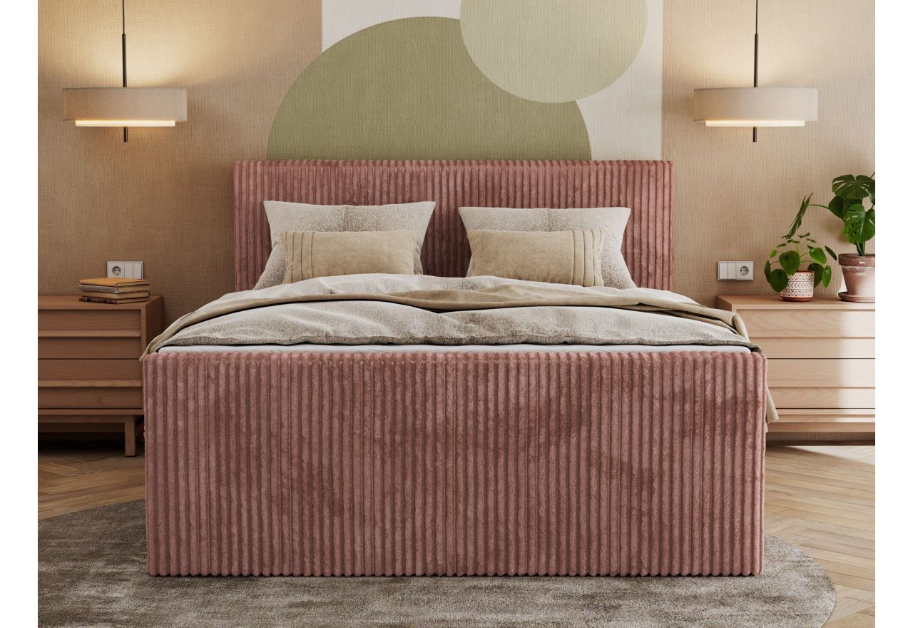 Łóżko kontynentalne TILIANO KING DUO 140x200 - H4 - różowy, sztruks