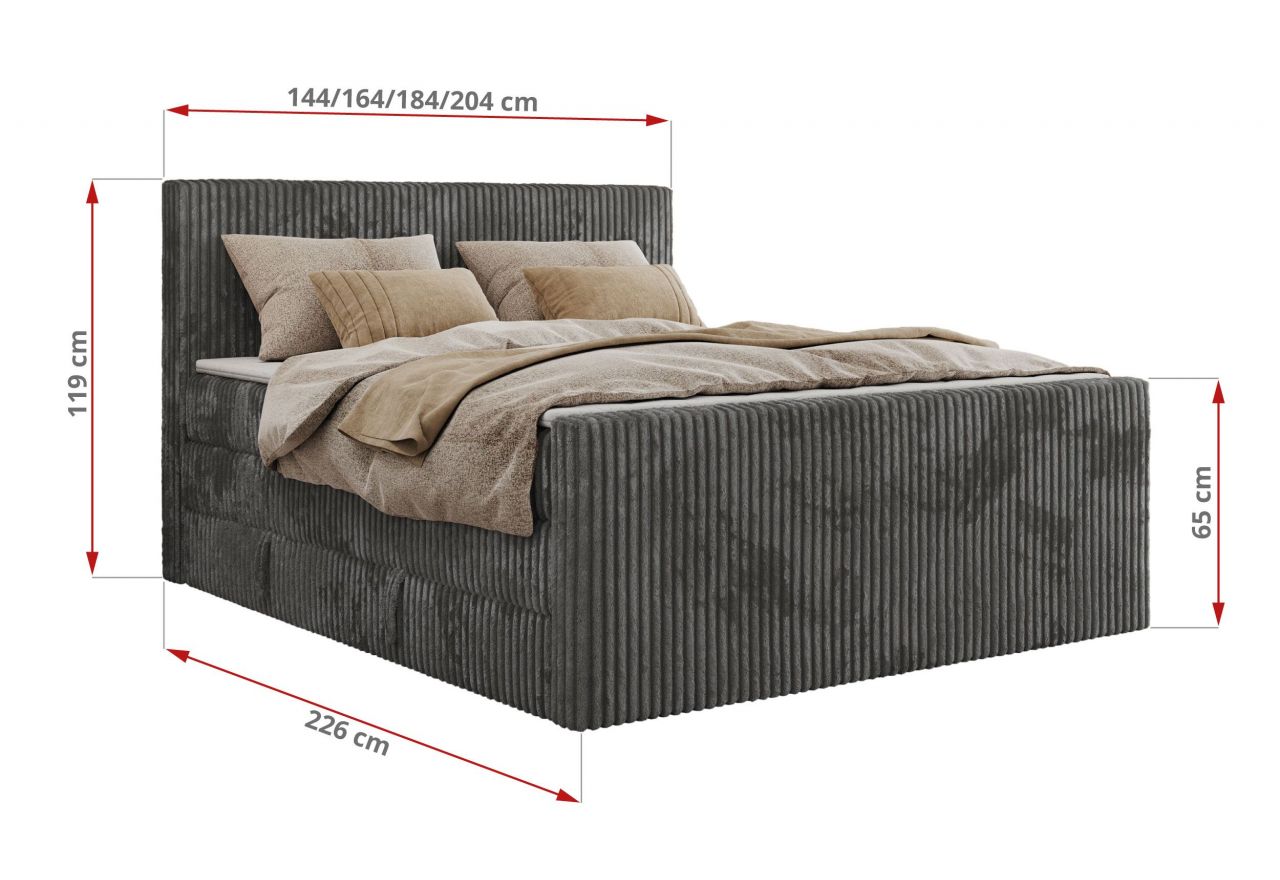 Łóżko kontynentalne TILIANO KING DUO 160x200 - H3 - szary, sztruks