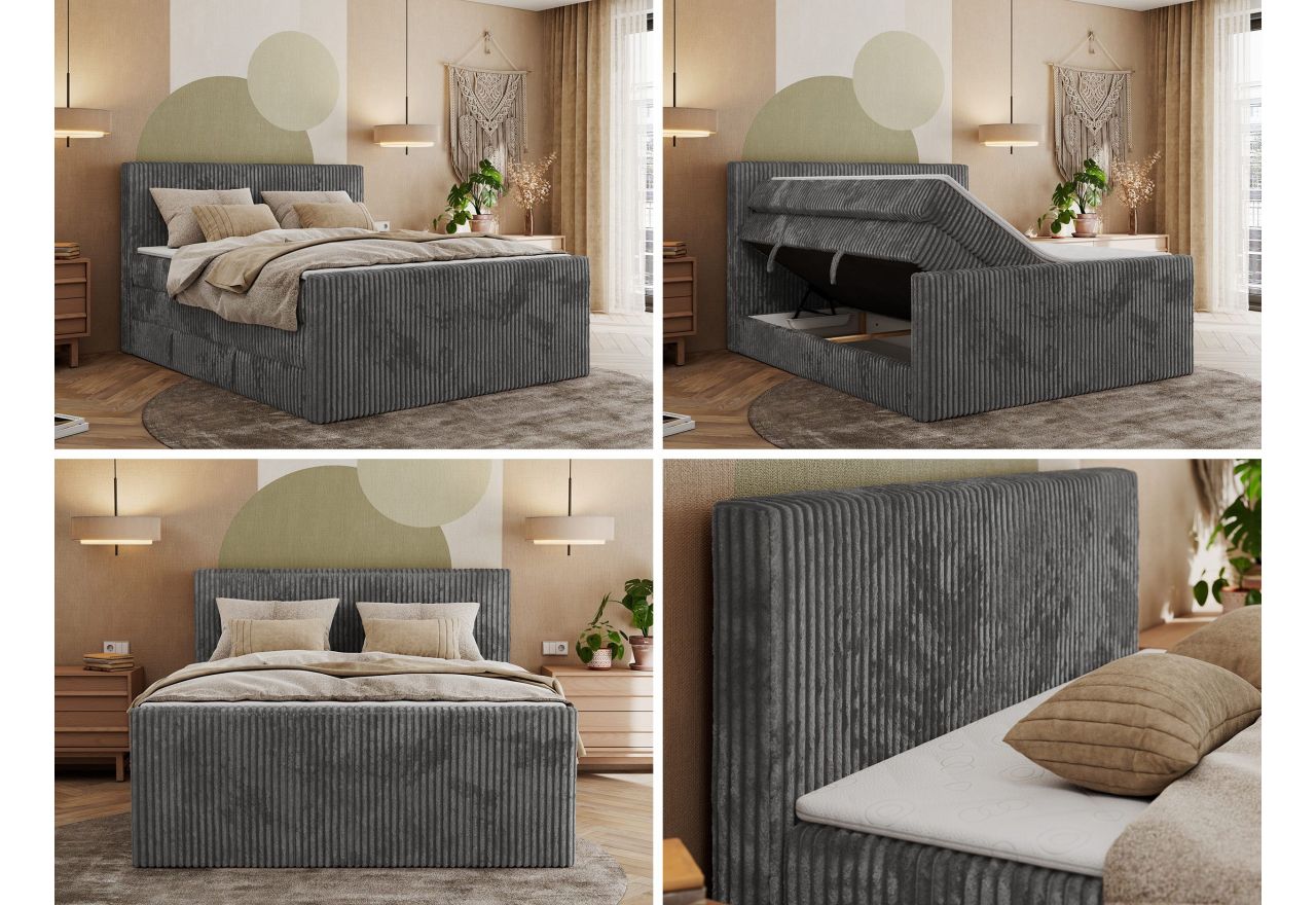 Łóżko kontynentalne TILIANO KING DUO 200x200 - H4 - szary, sztruks