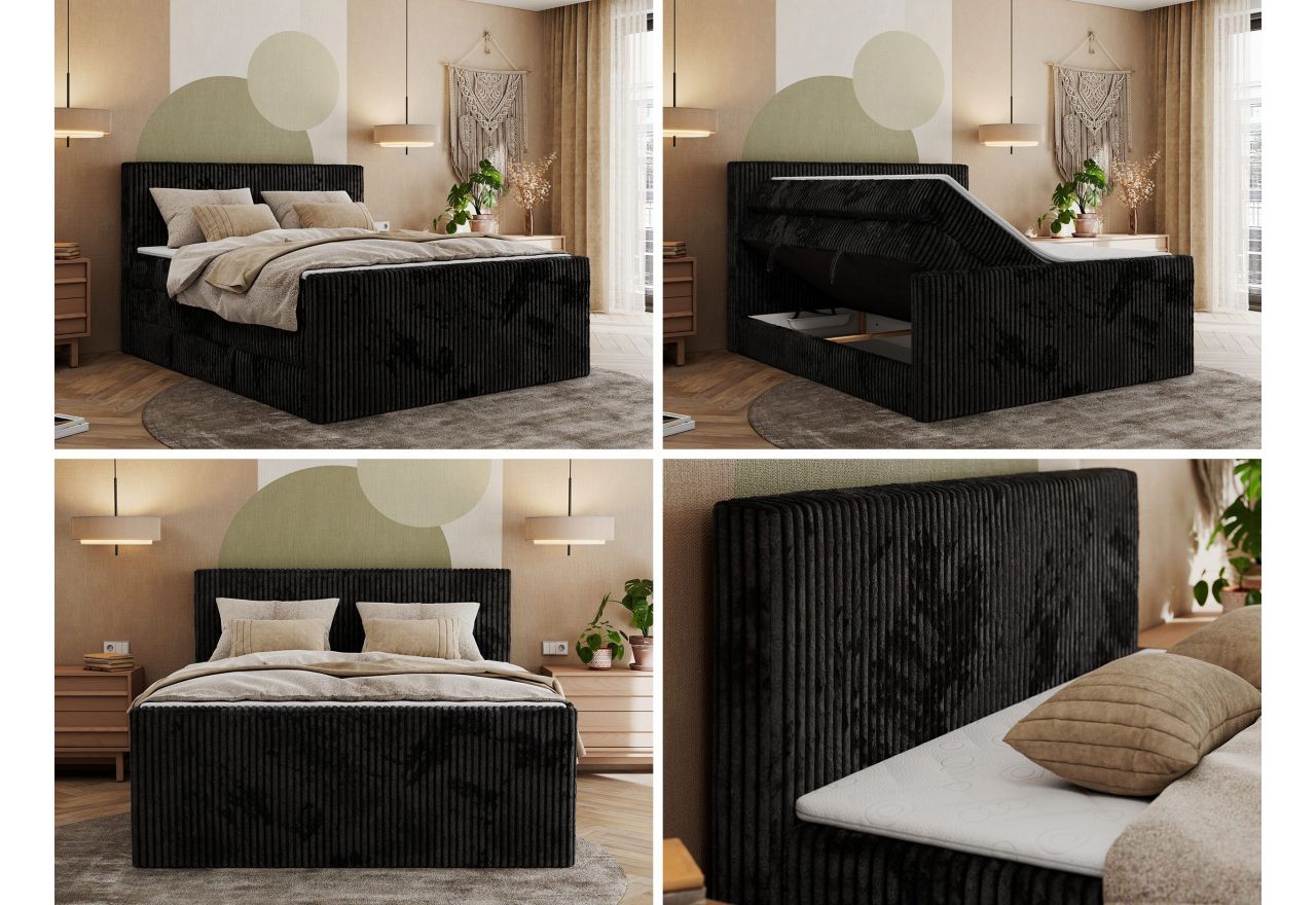 Łóżko kontynentalne TILIANO KING DUO 160x200 - H3 - czarny, sztruks