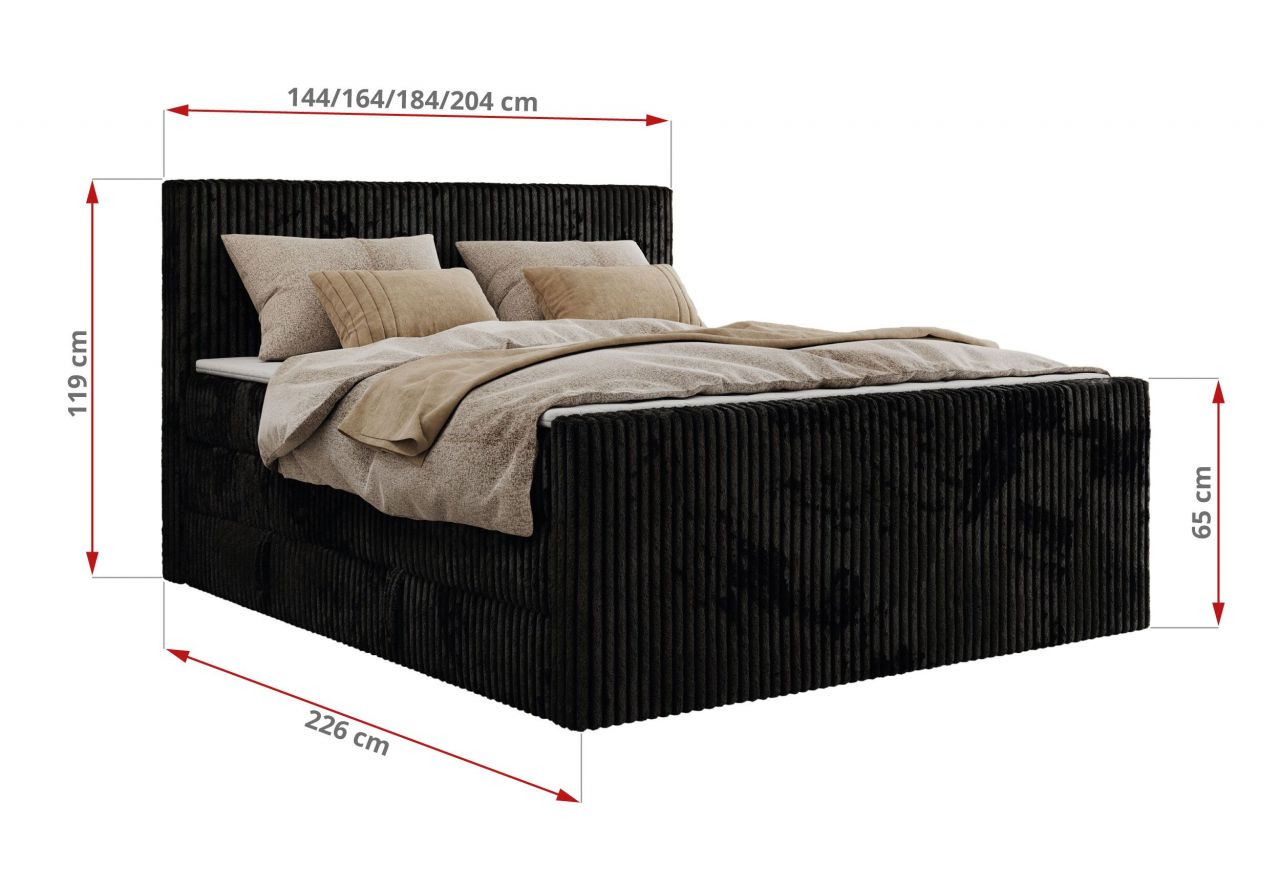 Łóżko kontynentalne TILIANO KING DUO 180x200 - H3 - czarny, sztruks