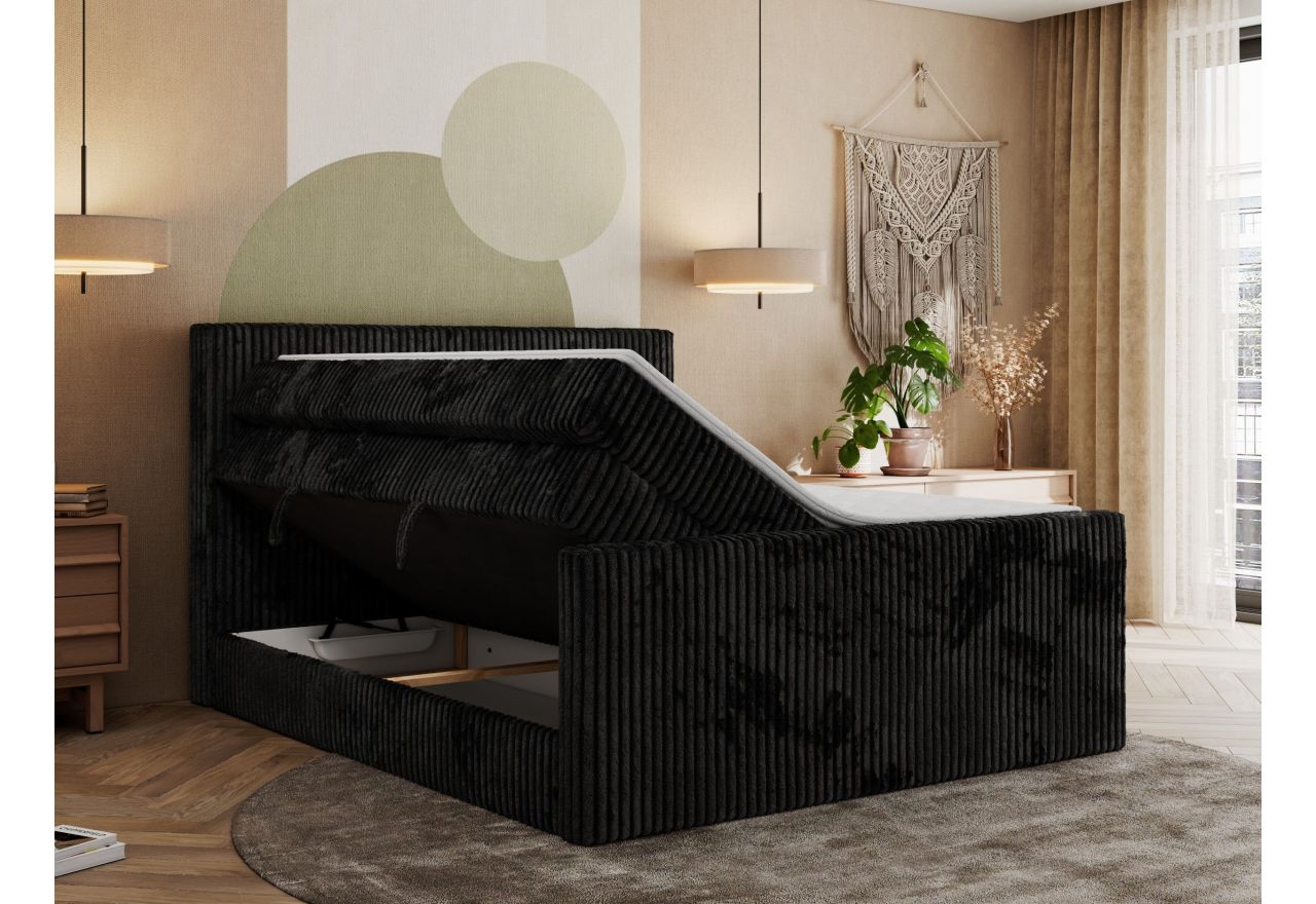Łóżko kontynentalne TILIANO KING DUO 200x200 - H3 - czarny, sztruks
