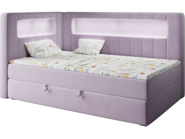 Łóżko młodzieżowe JUNIOR GOLD 3 90x200 - H3 - fioletowy, welwet - strona lewa