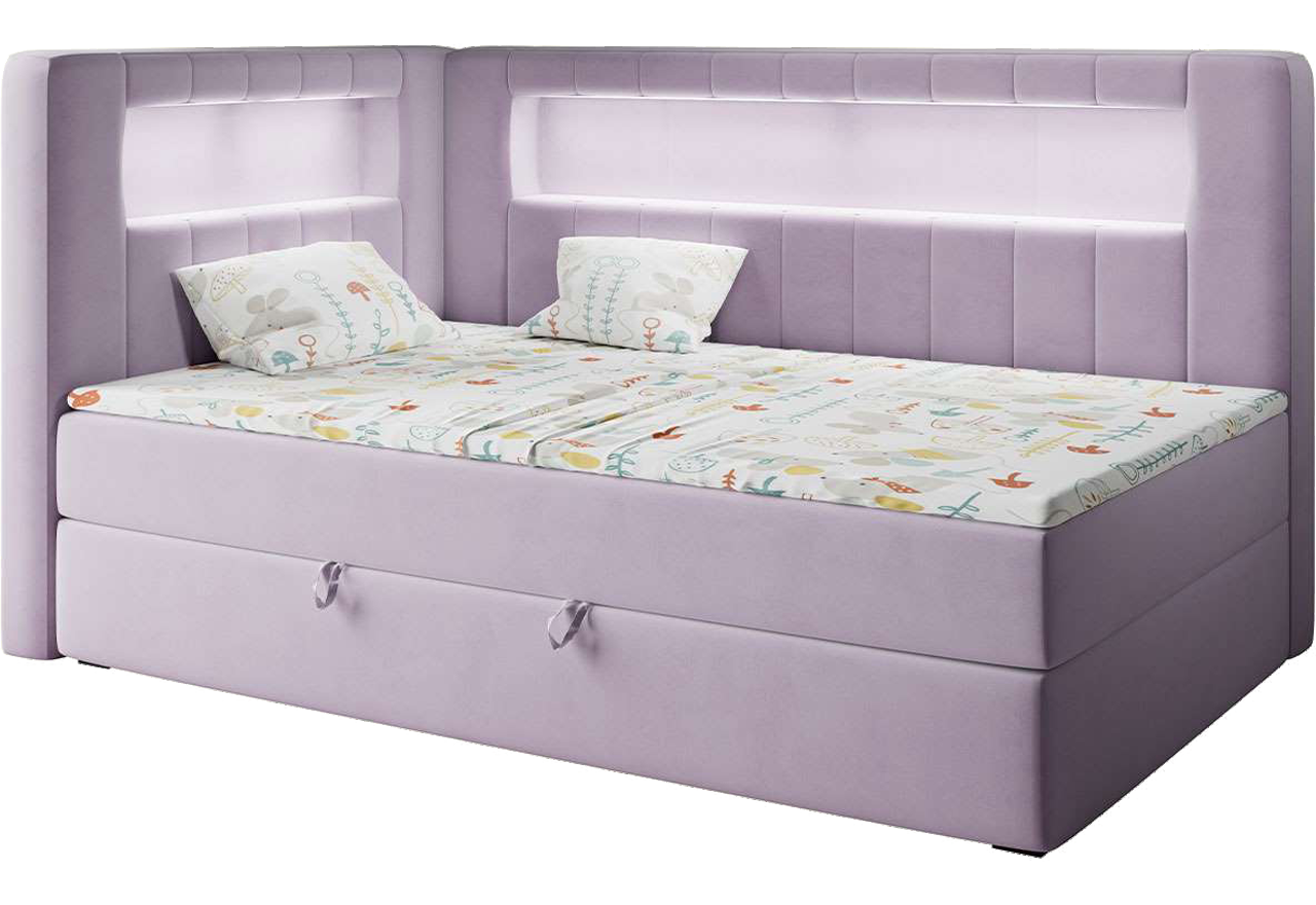 Łóżko młodzieżowe JUNIOR GOLD 3 90x200 - H3 - fioletowy, welwet - strona lewa