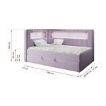 Łóżko młodzieżowe JUNIOR GOLD 3 90x200 - H3 - fioletowy, welwet - strona lewa