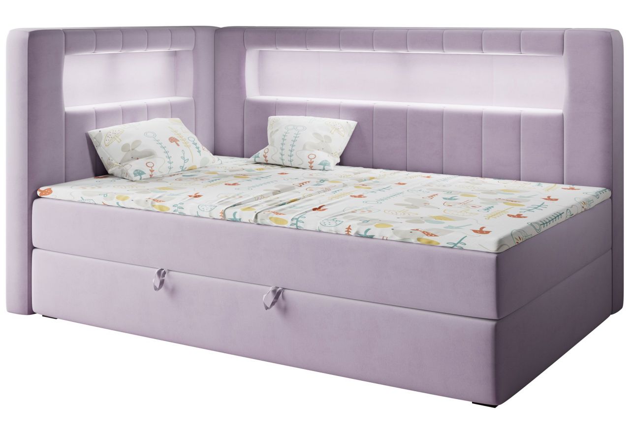 Łóżko młodzieżowe JUNIOR GOLD 3 90x200 - H3 - fioletowy, welwet - strona lewa