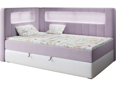 Łóżko młodzieżowe JUNIOR GOLD 3 90x200 - H3 - fioletowy, biały, welwet, ekoskóra - strona lewa
