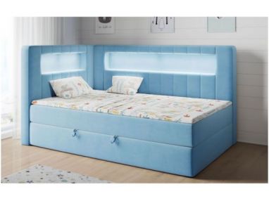 Łóżko młodzieżowe JUNIOR GOLD 3 90x200 - H3 - niebieski, welwet - strona lewa