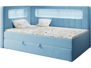 Łóżko młodzieżowe JUNIOR GOLD 3 90x200 - H3 - niebieski, welwet - strona lewa