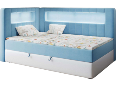 Łóżko młodzieżowe JUNIOR GOLD 3 90x200 - H3 - niebieski, biały, welwet, ekoskóra - strona lewa