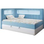 Łóżko młodzieżowe JUNIOR GOLD 3 90x200 - H3 - niebieski, biały, welwet, ekoskóra - strona lewa