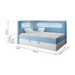 Łóżko młodzieżowe JUNIOR GOLD 3 90x200 - H3 - niebieski, biały, welwet, ekoskóra - strona lewa