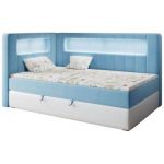 Łóżko młodzieżowe JUNIOR GOLD 3 90x200 - H3 - niebieski, biały, welwet, ekoskóra - strona lewa