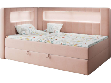 Łóżko młodzieżowe JUNIOR GOLD 3 90x200 - H3 - różowy, welwet - strona lewa