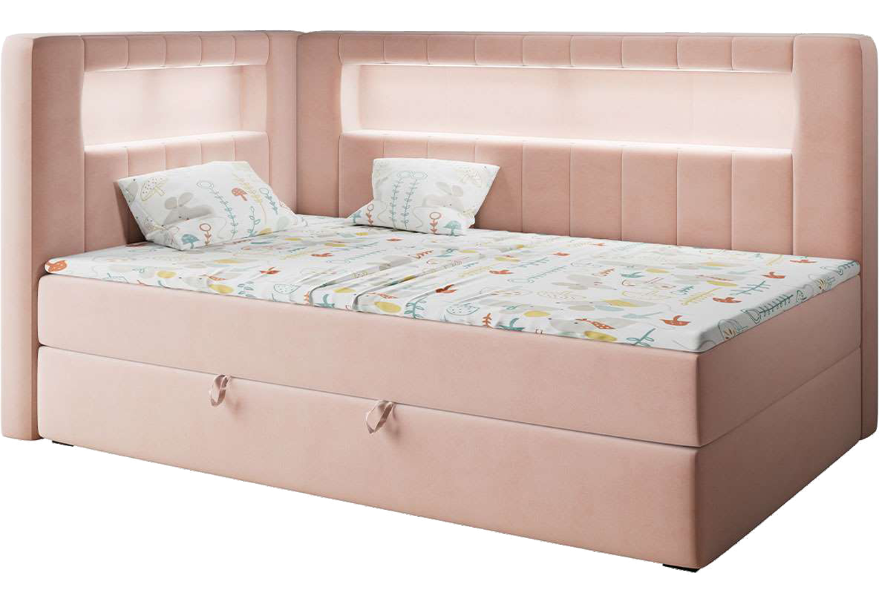 Łóżko młodzieżowe JUNIOR GOLD 3 90x200 - H3 - różowy, welwet - strona lewa