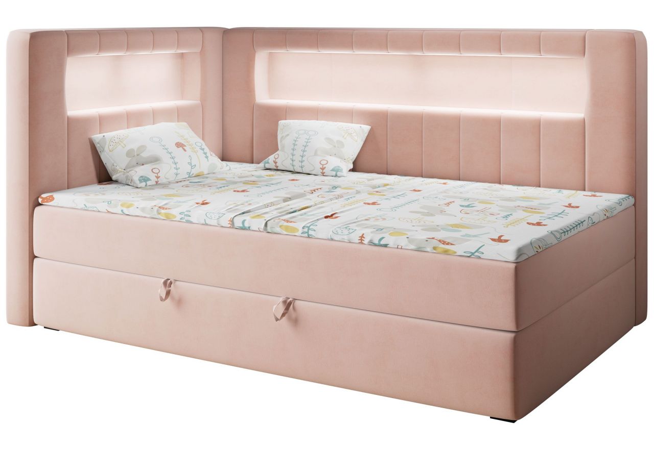 Łóżko młodzieżowe JUNIOR GOLD 3 90x200 - H3 - różowy, welwet - strona lewa