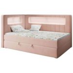 Łóżko młodzieżowe JUNIOR GOLD 3 90x200 - H3 - różowy, welwet - strona lewa