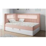 Łóżko młodzieżowe JUNIOR GOLD 3 90x200 - H3 - różowy, biały, welwet, ekoskóra - strona lewa