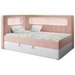 Łóżko młodzieżowe JUNIOR GOLD 3 90x200 - H3 - różowy, biały, welwet, ekoskóra - strona lewa