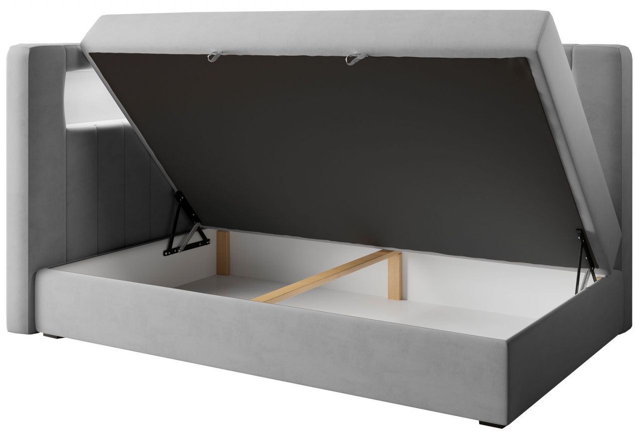 Łóżko młodzieżowe JUNIOR GOLD 3 90x200 - H3 - różowy, biały, welwet, ekoskóra - strona lewa