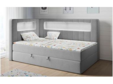 Łóżko młodzieżowe JUNIOR GOLD 3 90x200 - H3 - szary, welwet - strona lewa