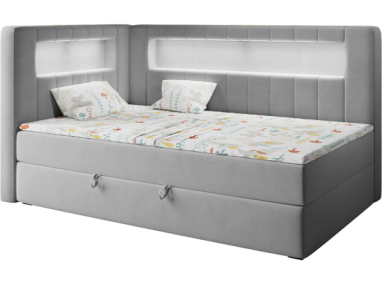 Łóżko młodzieżowe JUNIOR GOLD 3 90x200 - H3 - szary, welwet - strona lewa