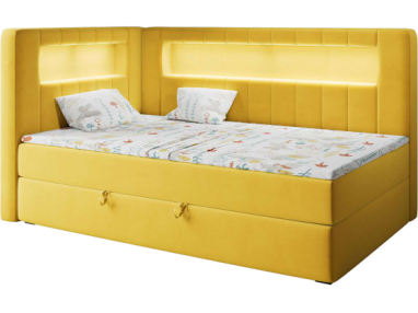 Łóżko młodzieżowe JUNIOR GOLD 3 90x200 - H3 - żółty, welwet - strona lewa